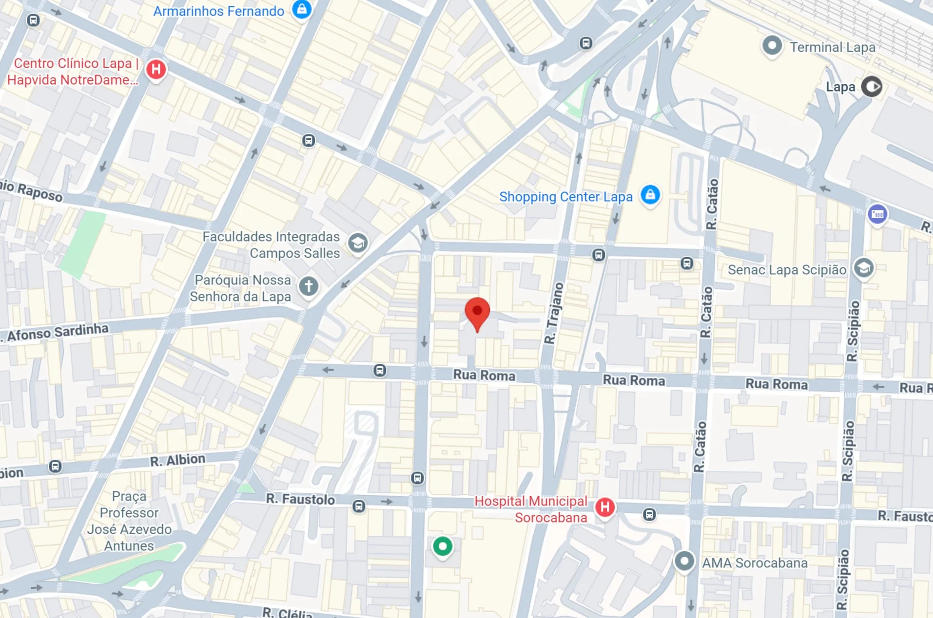 Mapa do consultório na Lapa — Rua Roma, 620, Lapa, São Paulo — SP